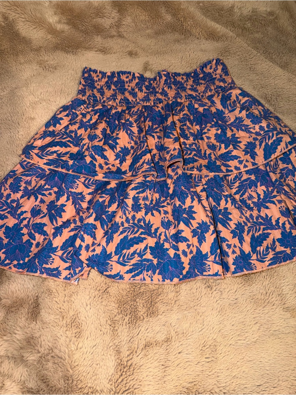 Universal Thread Peach Mini Skirt with Blue Floral Print